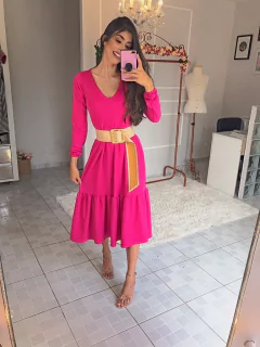 Vestido Pink MIDI com babados - Erica Rafaelly