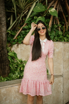 Vestido tweed com detalhes rosê - comprar online