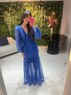 Vestido longo plissado azul royal na internet