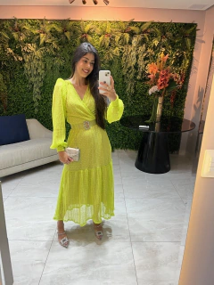 Vestido verde plissado midi - comprar online