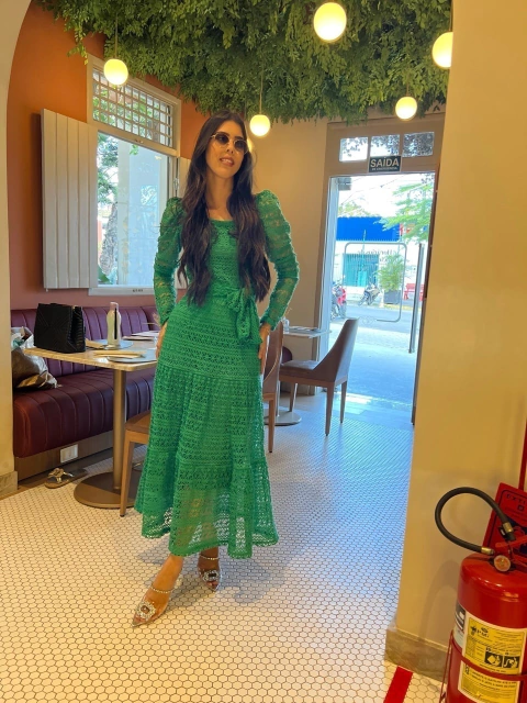 Vestido renda tricot verde