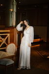 Vestido longo tule com poa prata
