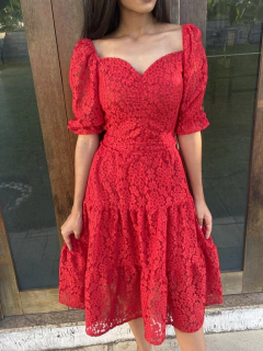 Vestido vermelho 3 Marias de renda - comprar online
