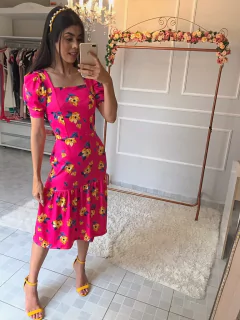 Vestido floral verão com babado na barra - comprar online