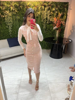 vestido sobreposição tweed rosa - comprar online