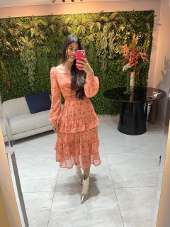 vestido crepe estampado e babados - Erica Rafaelly