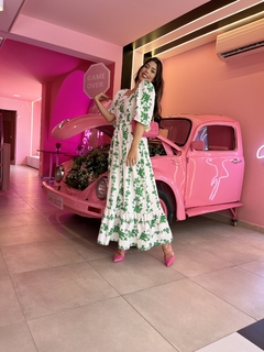 Vestido tricoline verde floral - Erica Rafaelly