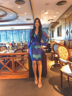 Azul Transpassado Renda Mesclada