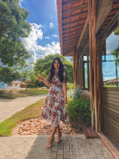 Vestido tecido estampado 3 marias mídi