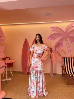 Vestido longo sereia e ciganinha estampado