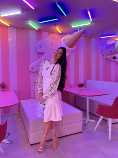 Vestido branco manga tule bordado - comprar online