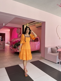 Vestido malha laiser laranja com bordad - Erica Rafaelly