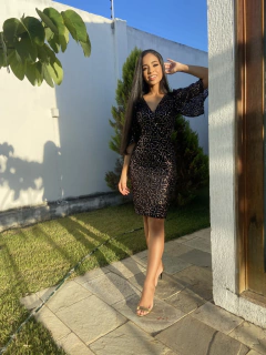 Vestido Paete preto e dourado - loja online