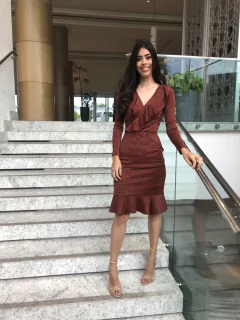 Vestido Lurex cor Telha