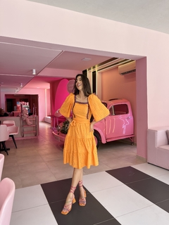 Vestido malha laiser laranja com bordad - comprar online