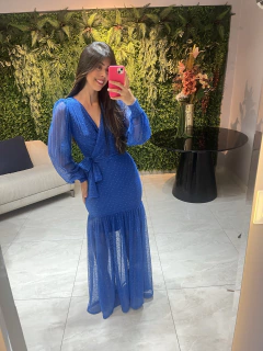 Vestido longo plissado azul royal - comprar online