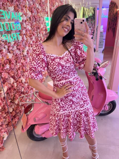 Vestido estampado rosa com cianinha - comprar online