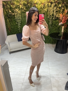 vestido twees rosa manga curta - comprar online