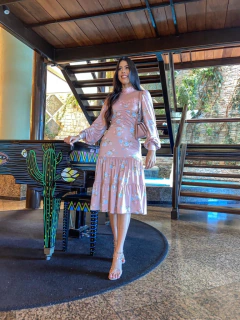 Rosa Midi estampado com tule de lurex - loja online