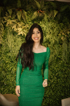 Vestido verde gliter drapeado lateral - Erica Rafaelly