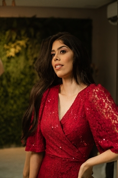 Vestido renda marsala com paetês
