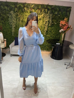 Vestido azul laiser crepe - comprar online