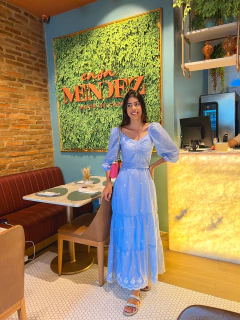 vestido azul claro listrado longo barrado no - comprar online