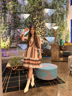 Vestido tecido estampado transpassado