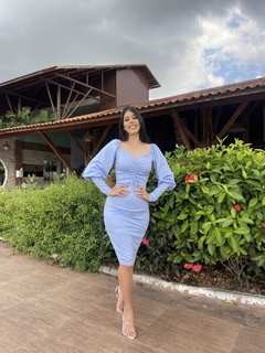 Vestido franzido azul lurex