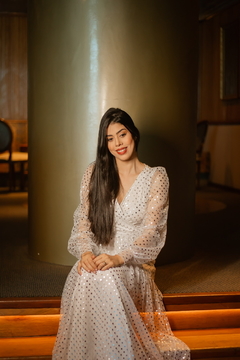 Vestido longo tule com poa prata - Erica Rafaelly