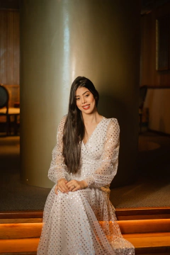 Vestido longo tule com poa prata - Erica Rafaelly