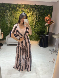 Vestido longo renda preto e rosê - comprar online