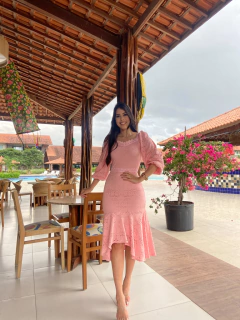 Vestido laise rosa assimétrico - comprar online