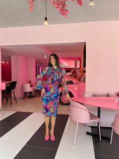 vestido tule tubinho estampado - comprar online