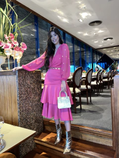 Vestido rosa Pink saia dois babados