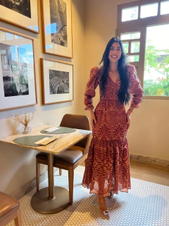 Imagem do Vestido cambraia bordada terracota