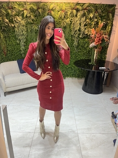 vestido tweed marsala com botoes - comprar online