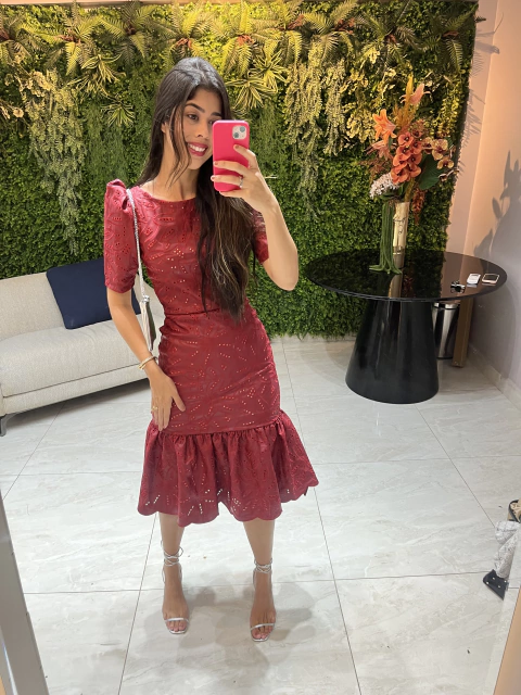 vestido couro fake vermelho