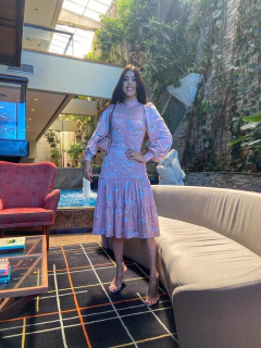 Rosa Midi estampado com tule de lurex - comprar online