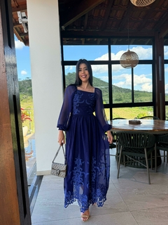 Vestido azul marinho barrado - comprar online