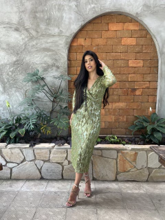 Vestido festa verde paete bordado - comprar online