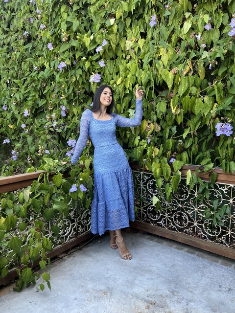 Vestido renda tricot azul serenity