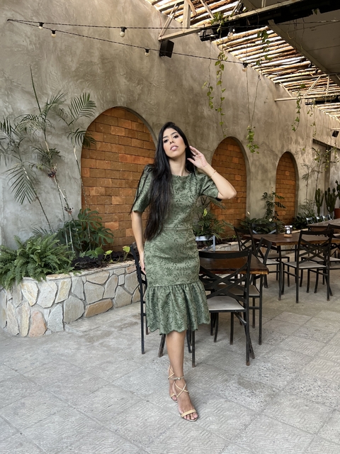 Vestido suede bordado verde militar
