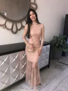 Vestido longo rosê com Dourado - DISPONÍVEL COM FORRO EM UM TOM MAIS CLARO