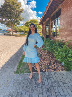 Vestido azul lurex e golinha com pedrarias - loja online