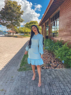 Vestido azul lurex e golinha com pedrarias na internet