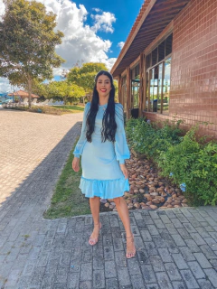 Vestido azul lurex e golinha com pedrarias - Erica Rafaelly