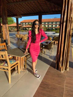 Pink tubinho com manga longa bufante