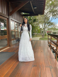 Vestido Tule bordado 3 Marias com bicos e manga de pérolas - Erica Rafaelly