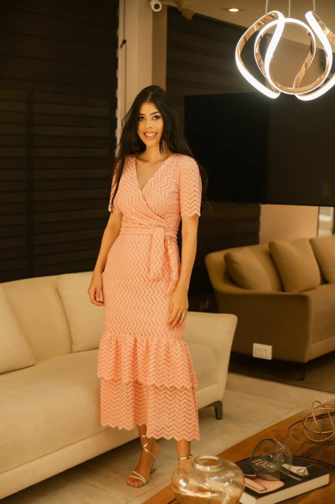 Rosé longuete em Renda zigzag